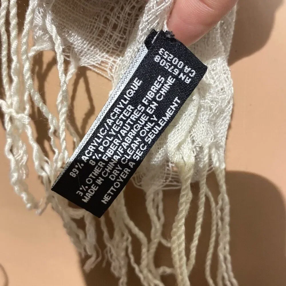 Jones New York Women's Ivory Viscose Soft Tassel Fringe Scarf Wrap Size 24‎ x 82